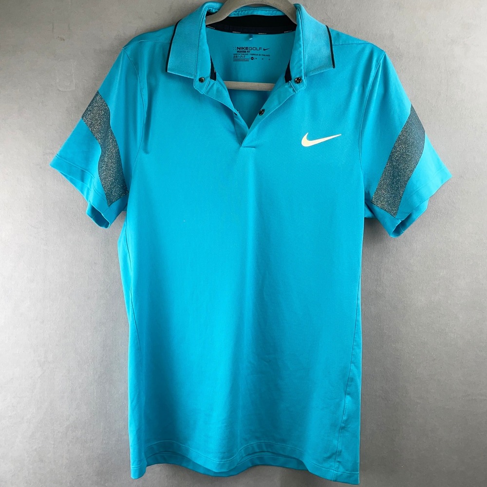 Nike Golf Dri-FIT Polo Shirt Turquoise Blue Men M Reflective Performance S/S Top
